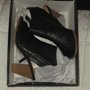 CL by Laundry Black Peep-Toe Heeled Boots